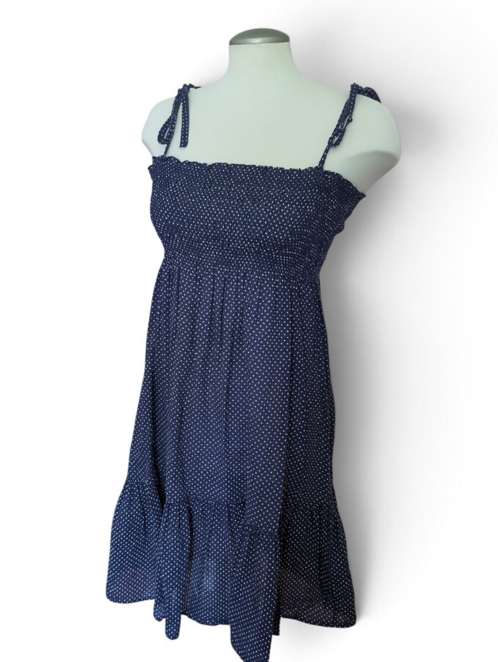 J. Crew Women's Summer Dress Navy Blue Polka Dot Sundress Size XS Tie Straps